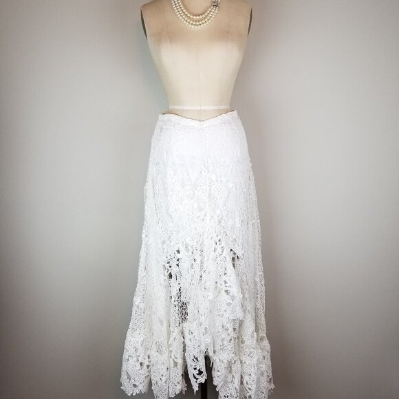Beautiful Boston Proper White Crochet Ruffled Lace High Low Skirt Ladies Size 2 - Picture 1 of 9